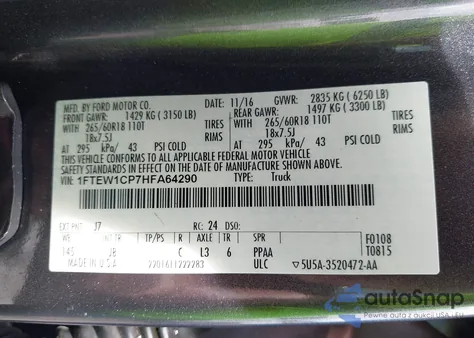 2017 Ford F-150 Xlt from USA, damaged, VIN 1FTEW1CP7HFA64290